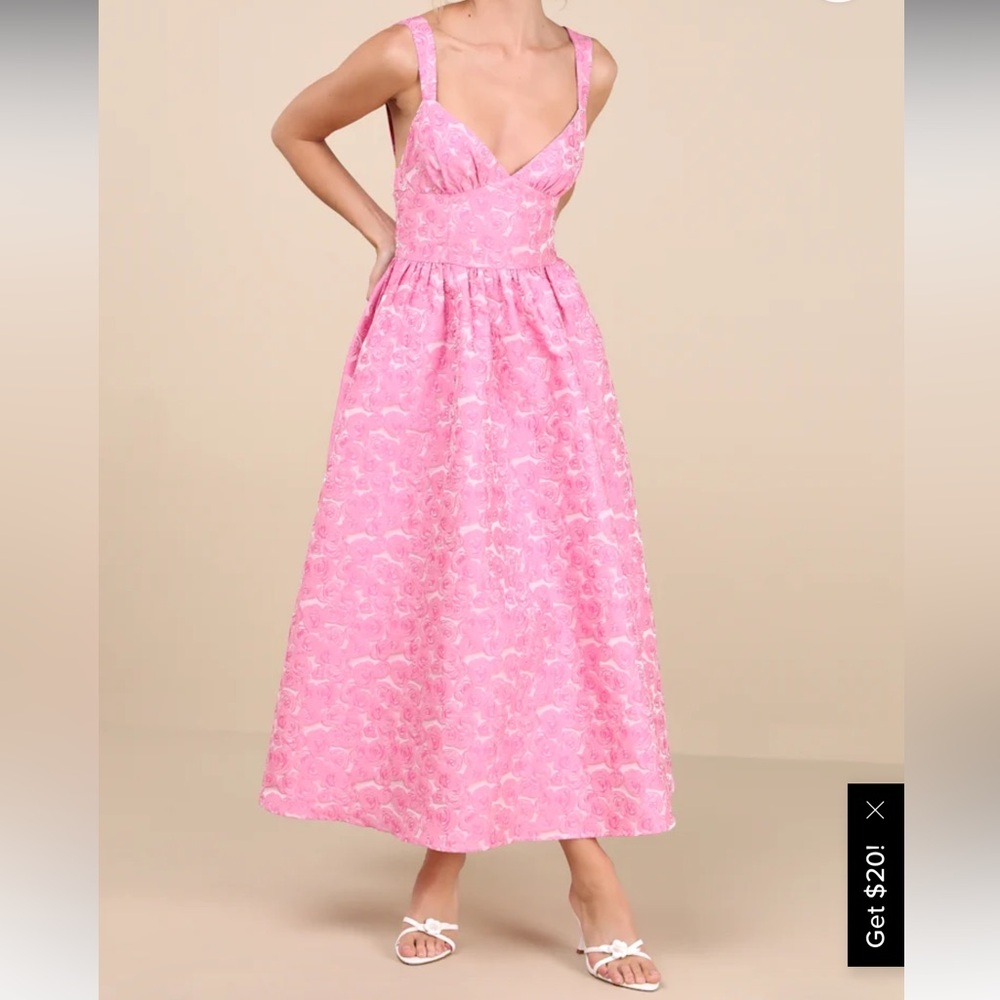 Lulus Rudra Pink Floral Jacquard A-Line Backless Midi Dress